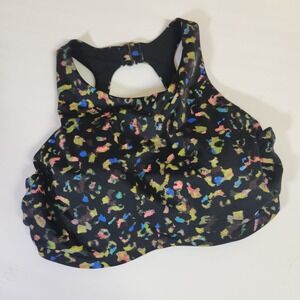 Athleta Leopard High Neck Bikini Top, Dark Multi SIZE 32D/DD  Summer Beach